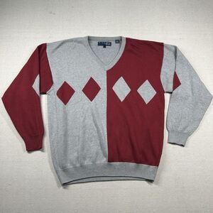 Vintage Faldo Pringle Sweater Mens L Geometric‎ V Neck 90s Oversized Colorblock
